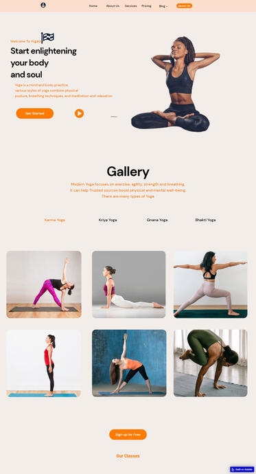 Yoga website designed with Bubble.io